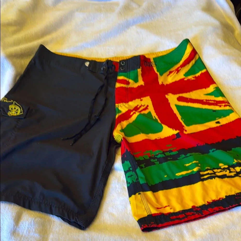 Red and Black Asymmetrical Board Shorts Swim - Picture 1 of 11